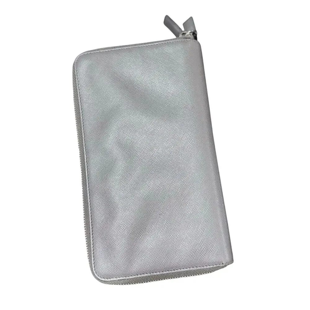 Auth Prada Grey Saffiano Leather Double Zip Travel Organizer Wallet Large - Picture 2 of 16